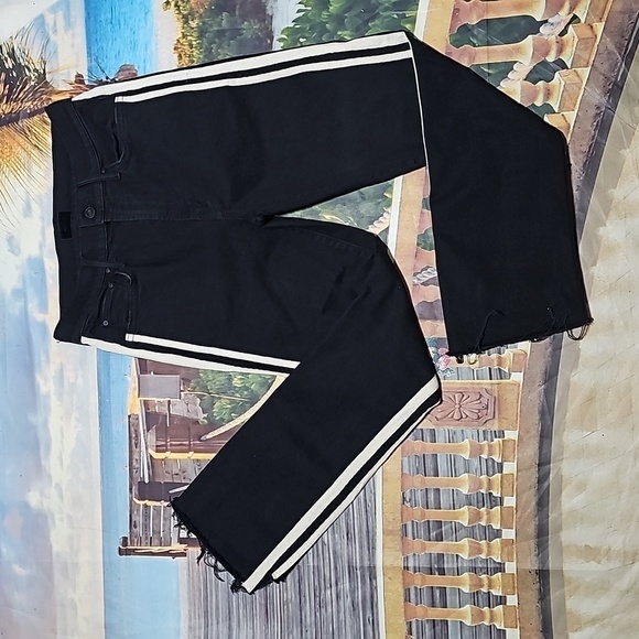 Mother Insider Striped Crop Step-Hem Fray Jeans in Guilty Racer Size 27 - Picture 2 of 12